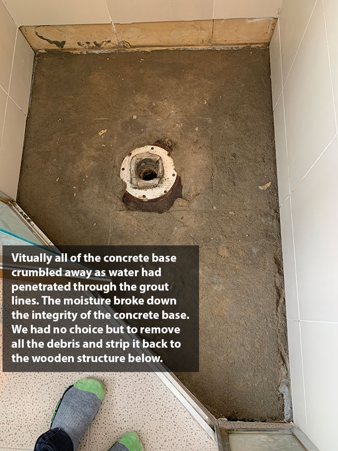 Crumbling Concrete Shower base